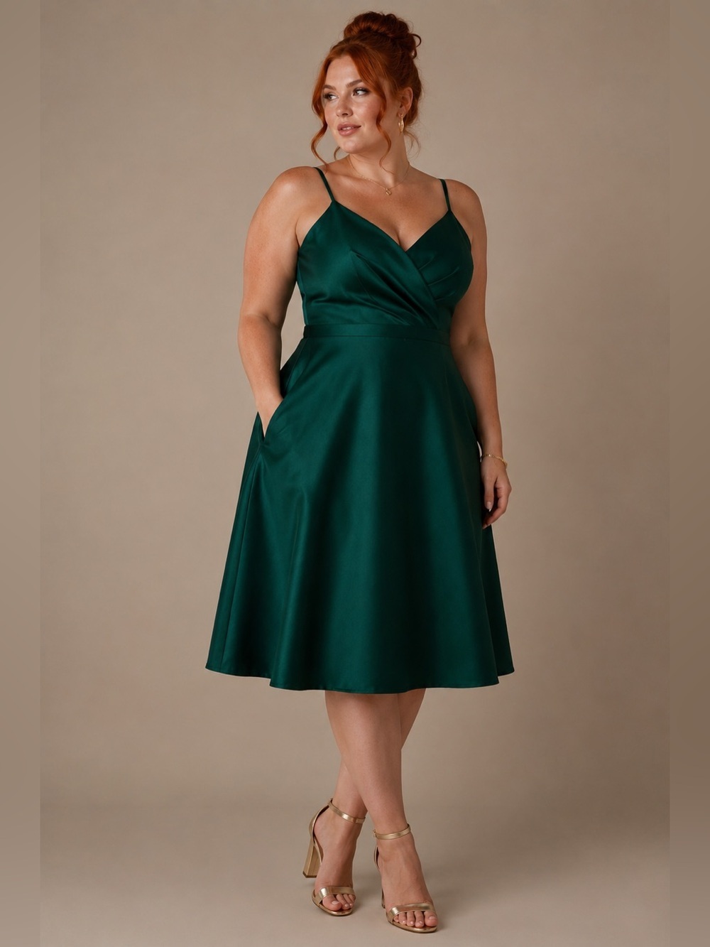 NWT ALFRED SUNG  D777 V-Neck Faux Wrap Cocktail Dress Hunter Green Size 18 - Picture 15 of 16
